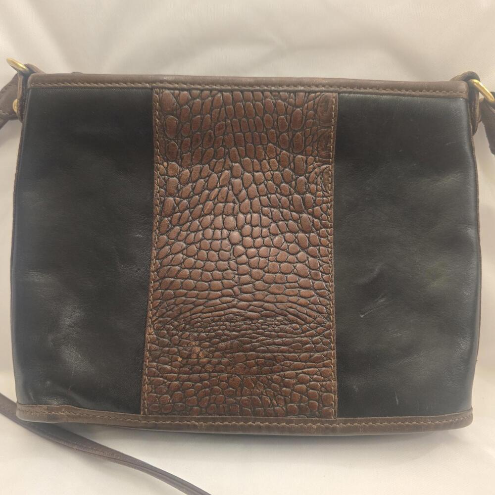 Brahmin Black and Brown Croc-Embossed Center Panel Crossbody